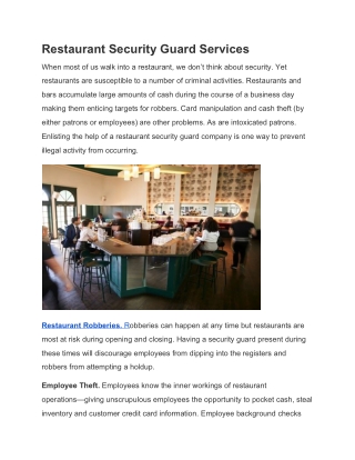 Restaurant Security Guard Services