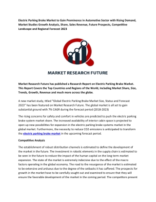 Electric Parking Brake Market to Gain Prominence in Automotive Sector