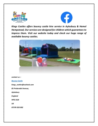 Bouncy Castle Hire Service in Aylesbury & Hemel Hempstead | Kings Castles