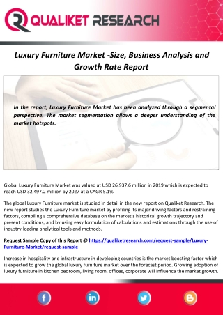 Luxury Furniture Market Overview 2020-2027 : Size, Growth Analysis, Demand and Forecast Report