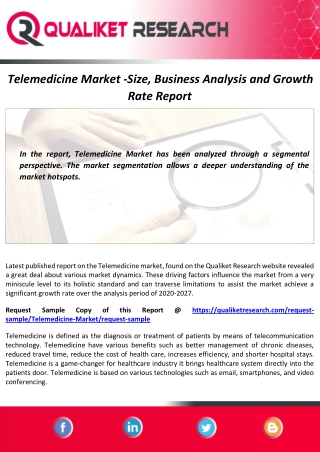Telemedicine Market Report Forecasts the Impact of COVID-19 Pandemic