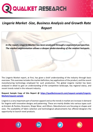 Lingerie Market Size, Demand, Future Scope, Industry Analysis and Forecast Report to 2027