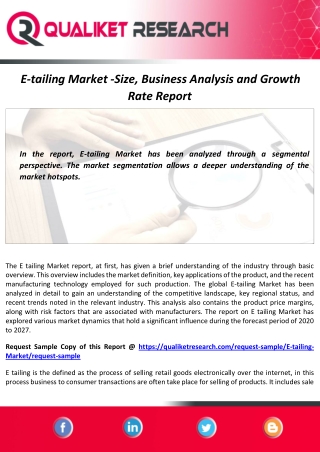 E-tailing Market Size, Growth Analysis, Business Strategies and Forecast to 2027