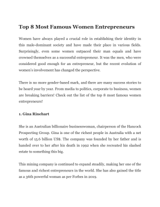 Top 8 Most Famous Women Entrepreneurs