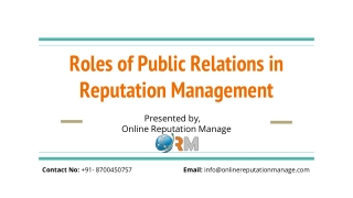 Roles of Public Relations in Reputation Management