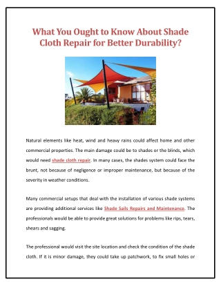 What You Ought to Know About Shade Cloth Repair for Better Durability?