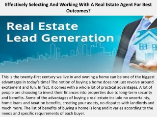 Prime Seller Leads Reviews - Effectively Selecting And Working With A Real Estate Agent For Best Outcomes?