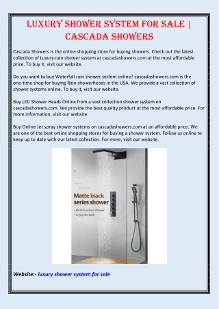 Luxury shower system for sale | CASCADA SHOWERS