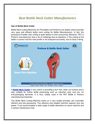 Best Bottle Neck Cutter Manufacturers in India