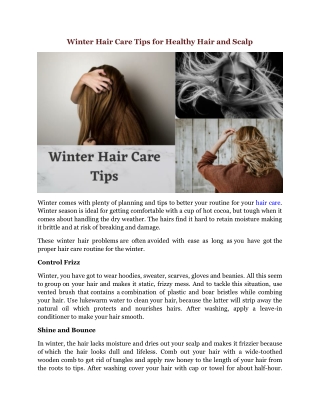 Winter Hair Care Tips for Healthy Hair and Scalp