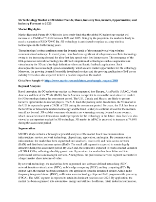 5G Technology Market 2020 Global Trends, Share, Industry Size, Growth, Opportunities, and Industry Forecast to 2023