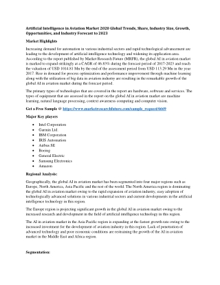 Artificial Intelligence in Aviation Market 2020 Global Trends, Share, Industry Size, Growth, Opportunities, and Industry