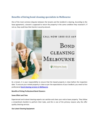 BENEFITS OF HIRING BOND CLEANING SPECIALISTS IN MELBOURNE