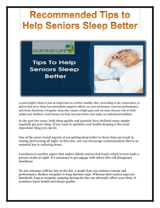 Best Recommended Tips To Help Seniors citizen Sleep Better