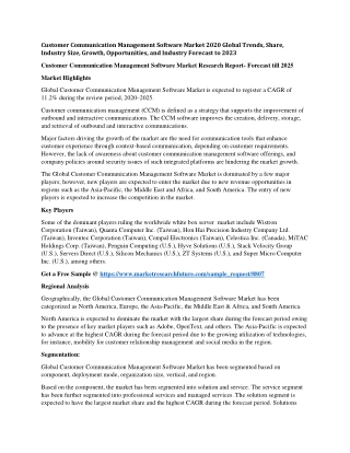 Customer Communication Management Software Market 2020 Global Trends, Share, Industry Size, Growth, Opportunities, and I