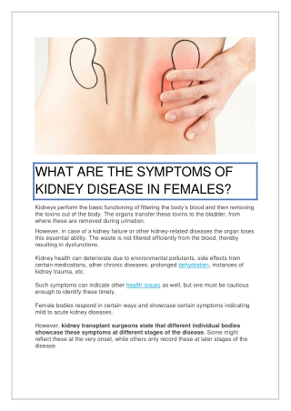 What Are the Symptoms of Kidney Disease in Females?