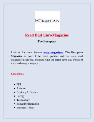 Read Best Euro Magazine | The European Magazine