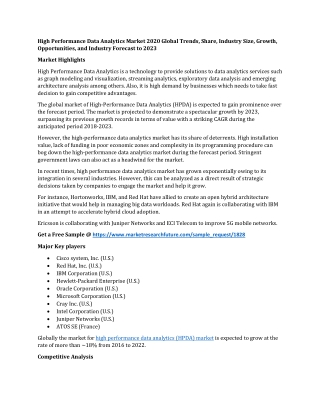 High Performance Data Analytics Market 2020 Global Trends, Share, Industry Size, Growth, Opportunities, and Industry For