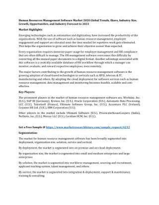 Human Resources Management Software Market 2020 Global Trends, Share, Industry Size, Growth, Opportunities, and Industry