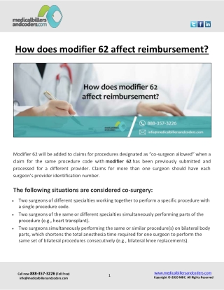 How does modifier 62 affect reimbursement?