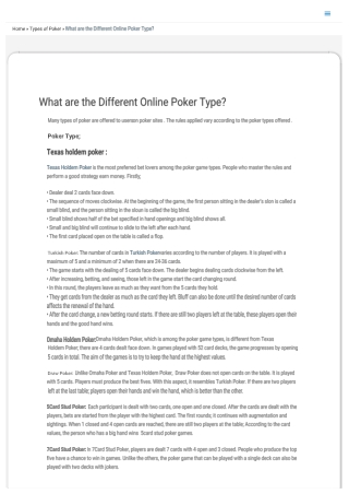 What are the Different Online Poker Type?