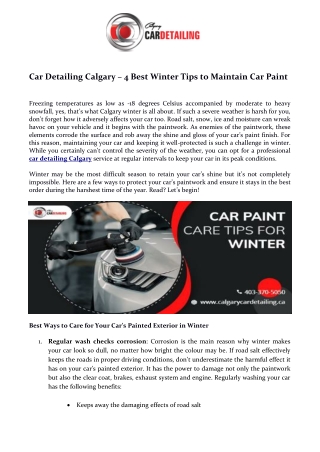 Car Detailing Calgary  4 Best Winter Tips to Maintain Car Paint