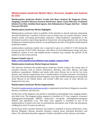 Malabsorption Syndrome Market Share, Overview, Insights and Analysis By 2023