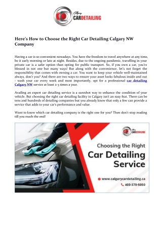 Here’s How to Choose the Right Car Detailing Calgary NW Company