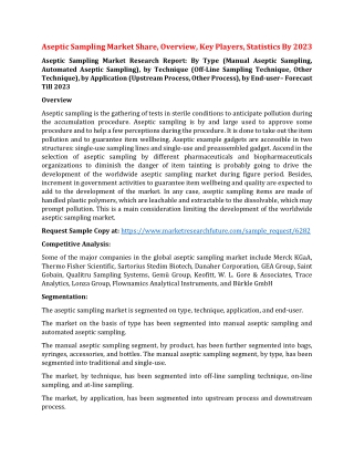 Aseptic Sampling Market Share, Overview, Key Players, Statistics By 2023