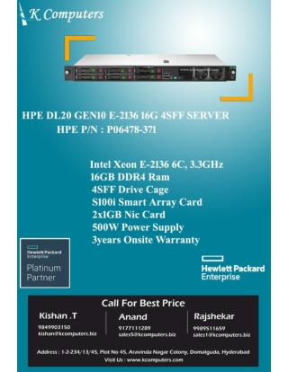 HPE DL20 GEN10 E-2136 16G 4SFF SERVER