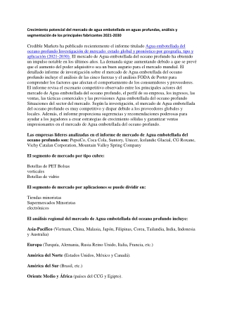 Crecimiento potencial del mercado de agua embotellada en aguas profundas, análisis y segmentación de los principales fab