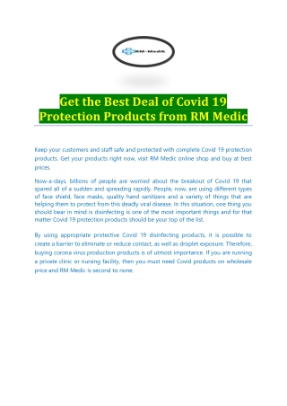 Get the Best Deal of Covid 19 Protection Products from RM Medic