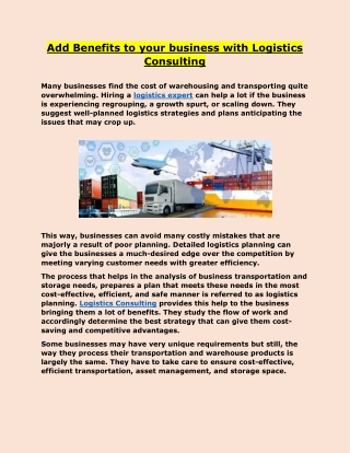 Add Benefits to your business with Logistics Consulting