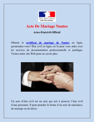 Acte De Mariage Nantes | Actes-Etatcivil-Officiel