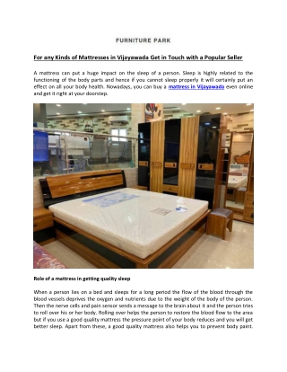 For any Kinds of Mattresses in Vijayawada Get in Touch with a Popular Seller
