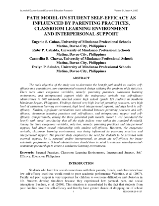 Path Model on Student Self-Efficacy as Influenced by Parenting Practices, Classroom Learning Environment and Interperson