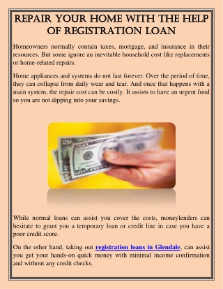 Repair Your Home With The Help of Registration Loan