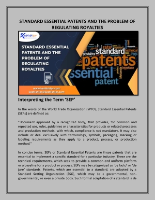 STANDARD ESSENTIAL PATENTS AND THE PROBLEM OF REGULATING ROYALTIES