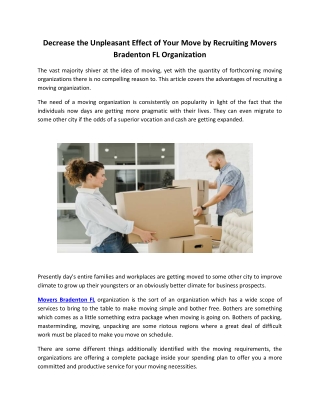 Decrease the Unpleasant Effect of Your Move by Recruiting Movers Bradenton FL Organization