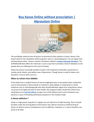 Buy Xanax Online without prescription | Alprazolam Online