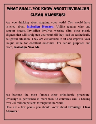 What shall you know about Invisalign clear aligners?