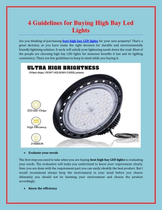 4 Guidelines for Buying High Bay Led Lights