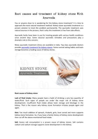 Root causes and treatment of kidney stone With Ayurveda