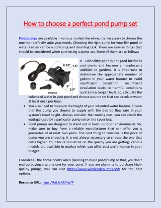 How to choose a perfect pond pump set