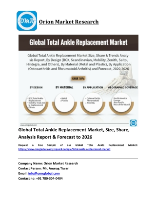 Global Total Ankle Replacement Market Trends, Size, Competitive Analysis and Forecast 2020-2026