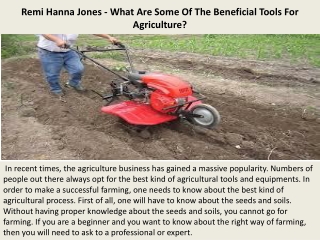 Remi Hanna Jones - What Are Some Of The Beneficial Tools For Agriculture?