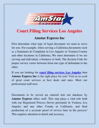 Court Filing Services Los Angeles - Amstar Express
