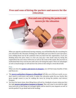 Pros and cons of hiring the packers and movers for the relocation
