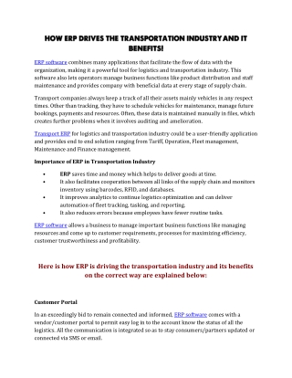 HOW ERP DRIVES THE TRANSPORTATION INDUSTRY AND IT BENEFITS!