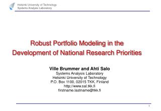 Robust Portfolio Modeling in the Development of National Research Priorities